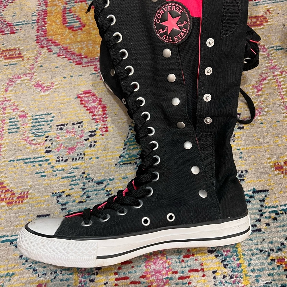 Pink and black Converse